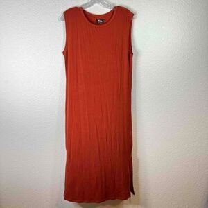 ZYIA Active Orange Sleeveless Summer Dress Round Neck‎ Side Slit Women's Medium